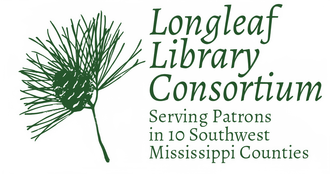 Longleaf Library Consortium logo: Serving partners in 10 Southwest Mississippi Counties