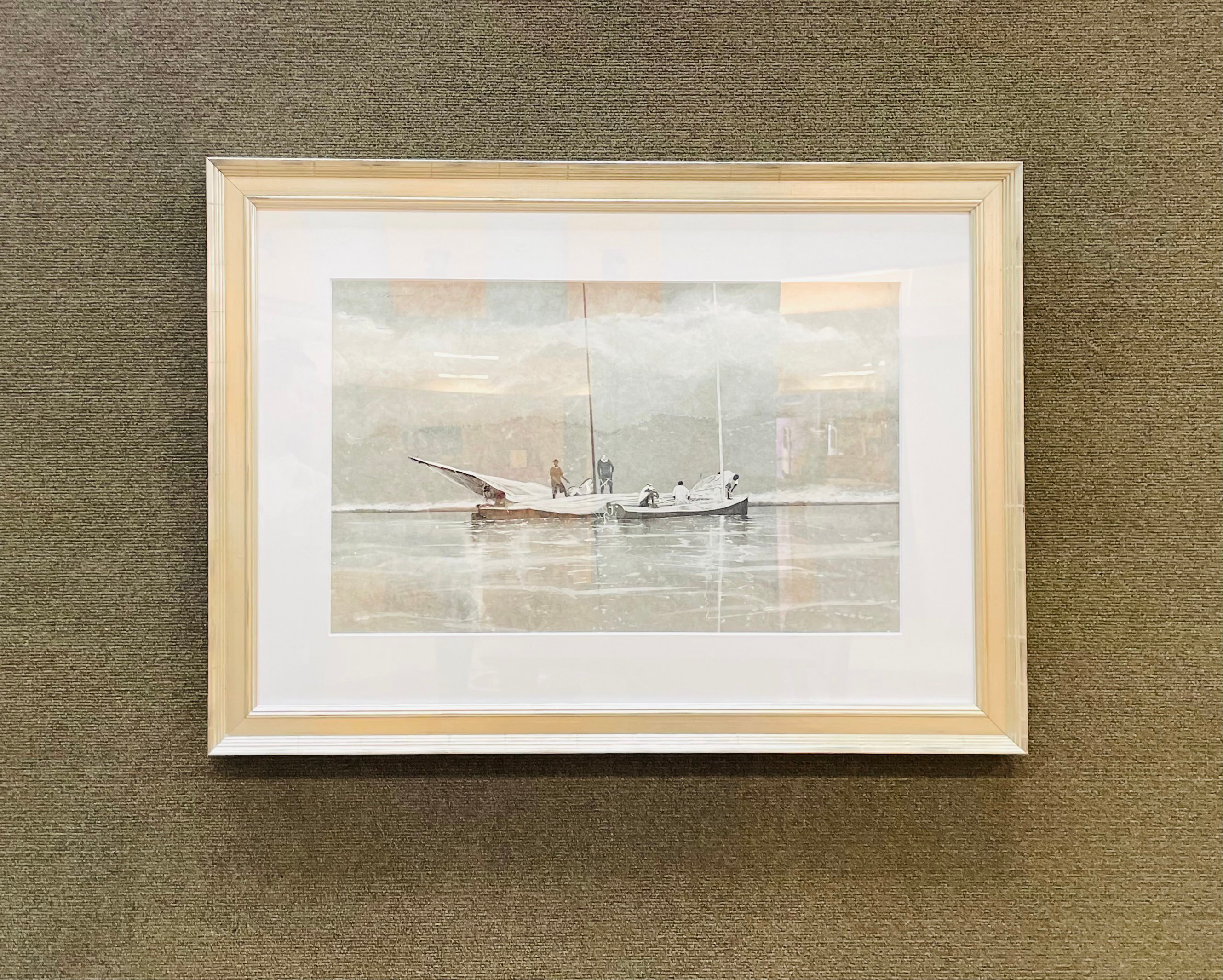 "Out Island Sloops" Framed artwork of sloop craft on river