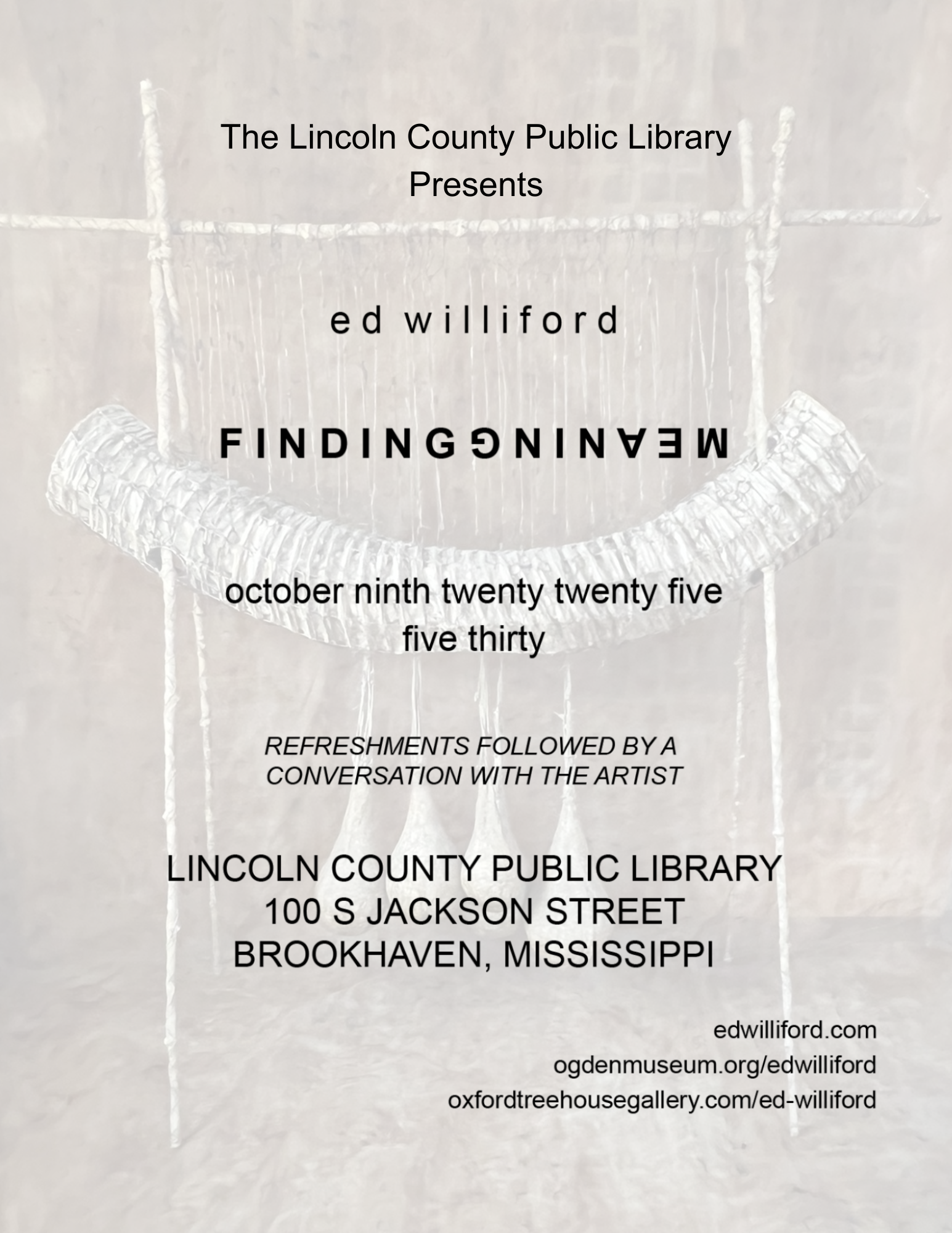 art in backgroud with text about event