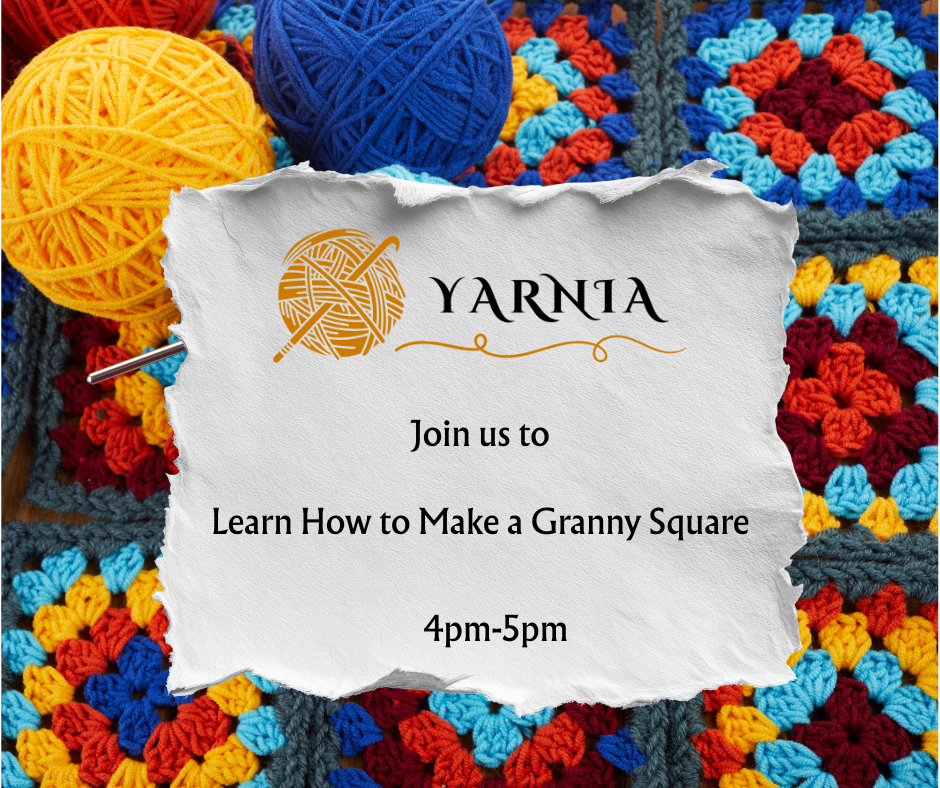 colorful yarn and crocheted squares 